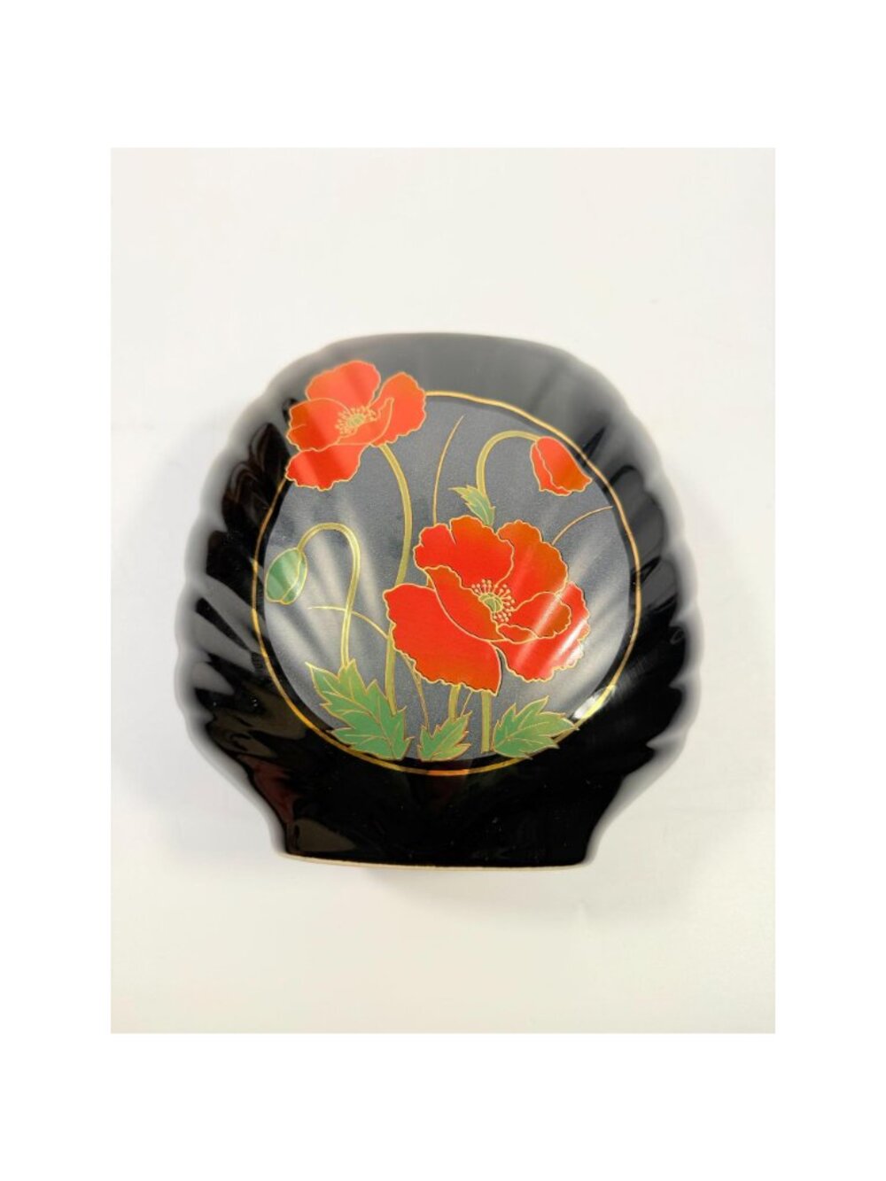 Oriental Vase Black Gloss Porcelain Red Poppies Flowers Poppy Fine China Japan 8 - Picture 3 of 16